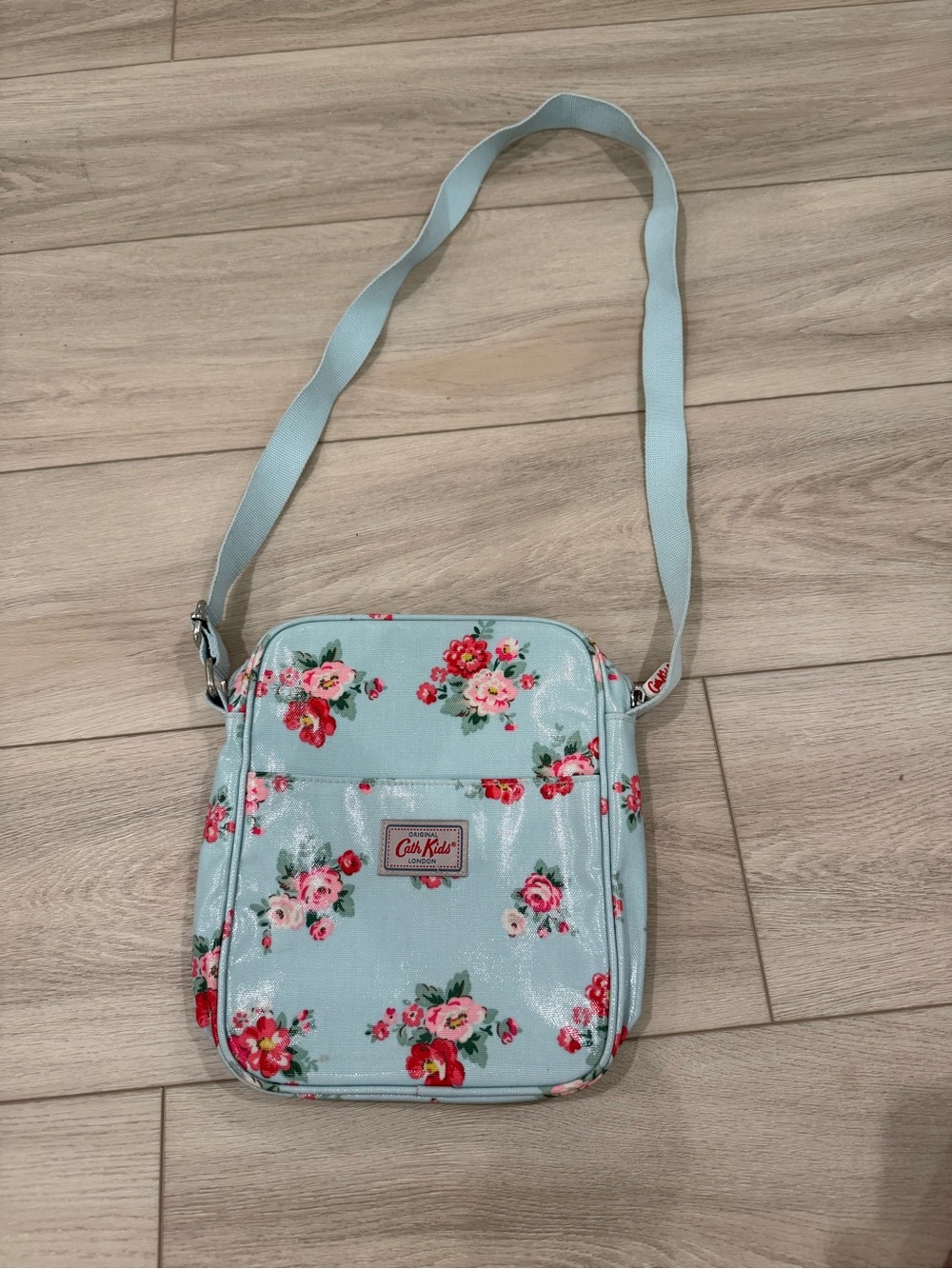 Cath Kidston Light Blue Floral Crossbody Bag with Pink & Red Roses